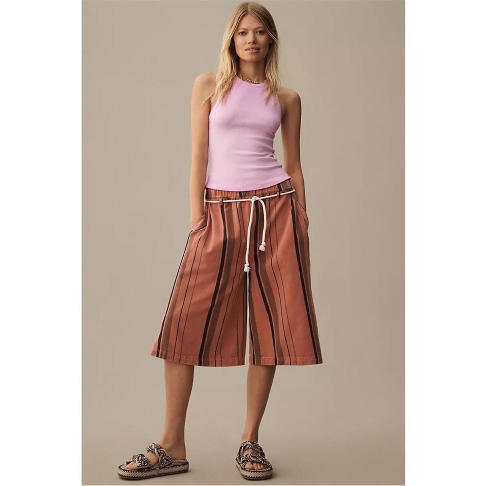 Anthropologie Pilcro Cropped Wide Leg Striped Shorts Bermuda Long